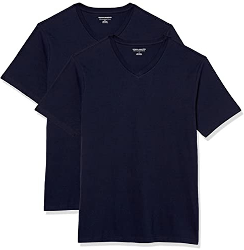 Amazon Essentials T-shirt avec col en v et manches courtes Homme, Lot de 2
