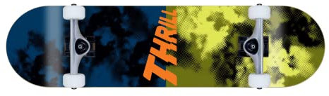 Thrill Skateboard Complete - Smoke - Größe 8.25 - Komplettboard für Einsteiger und Fortgeschrittene, aus 7 Lagen Ahornholz, mit Grindmaster Achsen und Urethane Rollen, ABEC 5 Kugellager