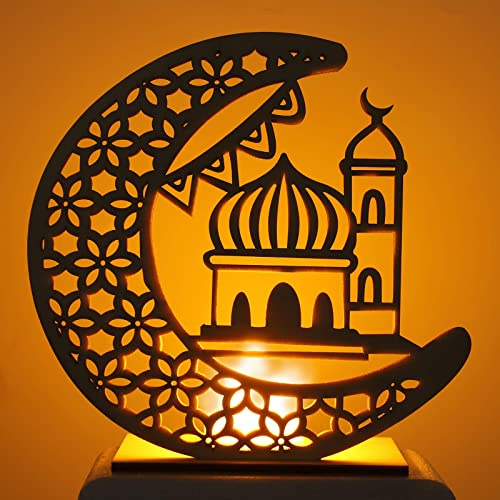 WANGCL Eid Crafts Nachtlicht, Ramadan-Mubarak-Lampe, Dekoration, 3D, handgefertigt, Holz, Mond, Stern, LED-Lichter, Dekoration, Geschenk für Muslime, Partyzubehör (Palastflagge)