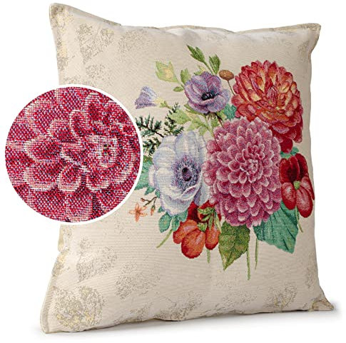 ANRO Kissenbezug Dekokissen Kissen Sofakissen Kissenbezüge Kissenhülle Gobelin Motiv Blumenstrauß 45x45cm mit Füllung