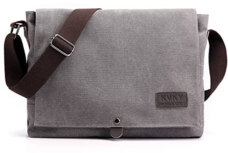 CORIOS Retro Herren Schultertasche Canvas Henkeltaschen Umhängetaschen Casual Bürotaschen Groß Kuriertasche Handtasche für Reise Schule Hochschule Arbeit Outdoor Grau