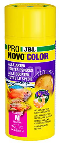 JBL PRONOVO COLOR FLAKES, Farbfutter-Flocken für alle Aquarienfische von 8-20 cm, Fischfutter-Flocken, Größe M, 250 ml
