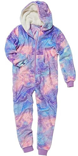 Animal Crazy Onesie Girls Boys Kids Childrens Fleece Onesies Jumpsuit Playsuit One Piece UK Seller - Galaxy Print - 11/12 Years