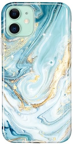 luolnh Compatible with iPhone 11 Case,iPhone 11 Cover,Gold Glitter Sparkle Marble Design Shockproof Soft Bumper Cover Skin Phone Case for iPhone 11 6.1 inch(Aqua&Gold)
