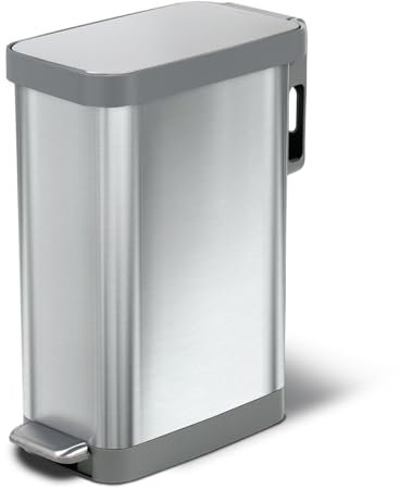 Glad Poubelle fine avec protection contre les odeurs Clorox – Poubelle de cuisine étroite avec couvercle à fermeture amortie, pédale sur pied et support de rouleau de sacs poubelle, en acier