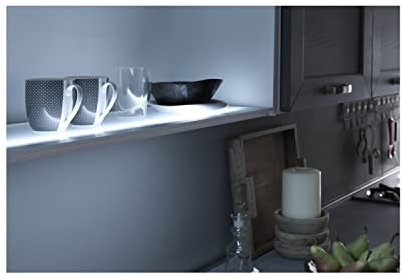 L&S LED Wandregal Glas Paris, Glasregal Länge 462mm mit Sensor und integrierter Griffmulde, 4000K neutralweiß 12V - 6W, Aluminium Glas, Edelstahl-Effekt