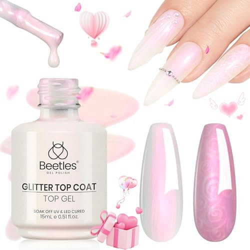 Beetles Gel-Nagellack, 2-in-1 Perlglanz Glitzer Überlack Perlglanz glänzender Gel Nagellack Überlack ohne Abwischen Soak-Off-UV-LED-Maniküre