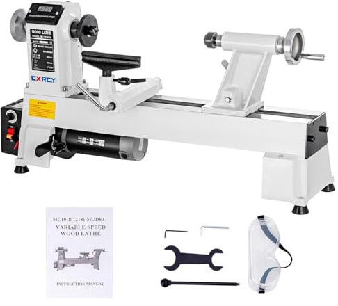 CXRCY 30,5 x 45,7 cm Holzdrehmaschine, Tisch-Holzdrehmaschine, 3/4 PS, stufenlose Geschwindigkeit von 650–3800 U/min, mit Digitalanzeige und 3 Meißeln für Holzbearbeitung, Drechsel