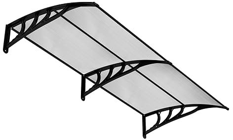 COSTWAY Auvent Porte d'Entree de 199 x 99 cm Protection Solaire, Marquise de Porte et Fenêtre Extérieur Plaque en Polycarbonate Protection Contre Pluie Neige Vent (Gris)