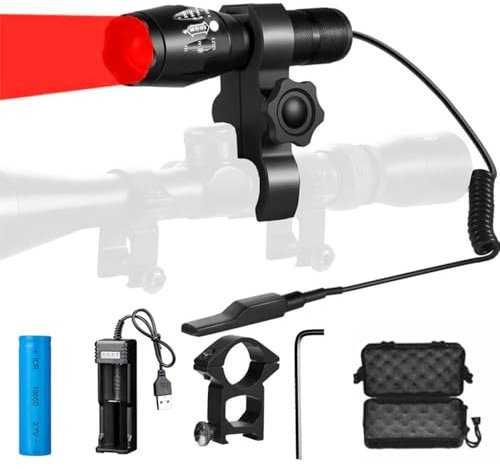 YZYOE Rechargeable Red Light Tactical Flashlight,500 Yard Red Hunting Light Zoomable Flashlight Hog Predator Lights with Pressure Switch Universal Picatinny Rail Mount kit.