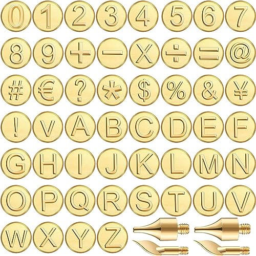 Orimommth 56 Pieces Wood Burning Tip Letter Wood Burning Tip Set Including Alphabet Number for Wood Craft DIY Embossing Carving