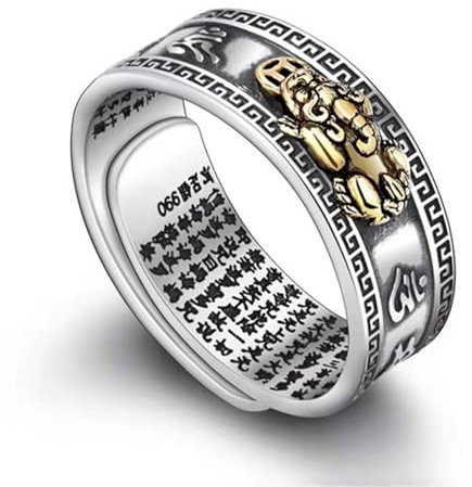 Ruzister Feng Shui Pixiu Mantra Ring, Feng Shui Ring Öffnung verstellbar Mantra Amulett Reichtum Glücksring Geschenk, Schmuck Geschenke für Männer Frauen einstellbare