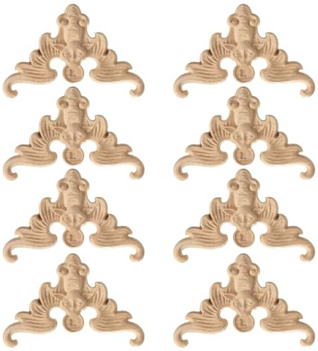 KSJEHW 8 Pezzi Legno intagliato applique figure in legno modanature cornice per decorazione(Stile 3, 8x8cm)