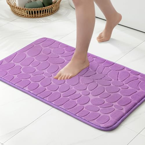 MIULEE Tappeto da Bagno in Memory Foam Antiscivolo – Morbido, Assorbente, Lavabile – Superficie con Effetto Ciottoli, 40x60 cm, Lilla