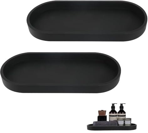 NIEEKRUN Badezimmer Tablett Dekotablett, 2 Stück Deko Tablett Silikon Ablageschale Kleines Tablett für Toilette und Waschtisch Badewanne Küchenspüle (Schwarz - Oval)
