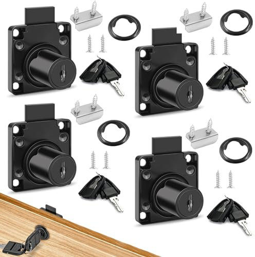 4 Pièces 22mm Serrure De Tiroir De Bureau avec Clés, Acier Inoxydable Serrure Meuble, Serrure Placard, Serrure Tiroir Bureau pour Meubles, Armoire, Boîte Aux Lettres, avec Clés Différentes, Noir