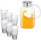 Wilmax Brocca in vetro 2,1 l con 6 bicchieri da 320 ml in un set - Set per bevande - Brocca per succhi, acqua, tè freddo, latte - Lavabile in lavastoviglie - Brocca in vetro