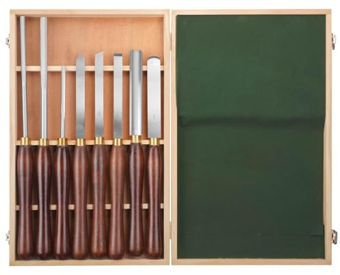 Set Di 8 Utensili Per Tornitura Del Legno HSS Con Scalpello Per Tornio Con Scatola Di Legno, Kit Professionale Di Scalpelli Per Tornitura Del Legno Per Principianti, Hobbisti E Professionisti