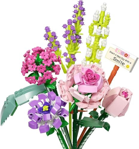 QLT Mini Bricks Flower Bouquet Building Sets, Artificial Flowers, Not Compatible with Set Flowers DIY Unique Decoration Home, 456 Pieces Botanical Collection for Ages 8-12 year Old Girl for Gift