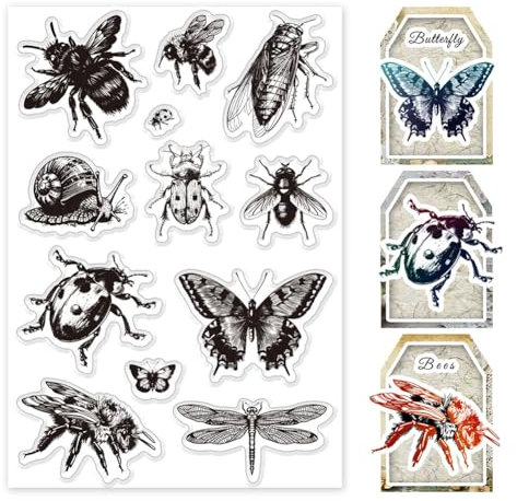 PH PandaHall Silikonstempel Set Mit Insektenmotiv 12 Stück Transparente Gummistempel Klare Stempel Für Journaling Scrapbooking Acrylstempel Für Die Kartengestaltung