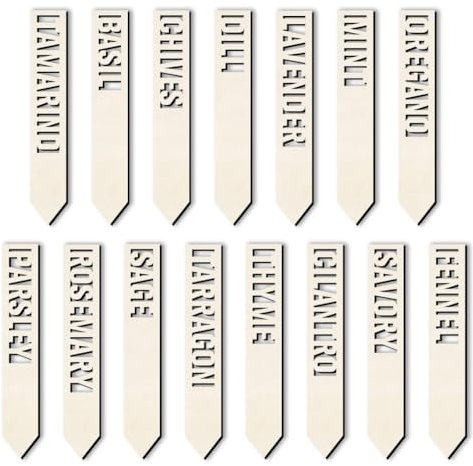 arricraft 15 pcs etiquette potager en Bois pour Plantes et Herbes 15 Styles Panneaux de Jardin en Bois avec Mots Creux Aneth Sage Plantes Étiquettes pour Intérieur Extérieur Pot de Graines Herbes