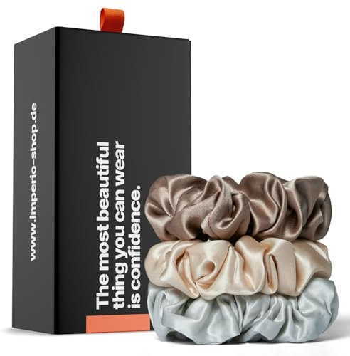 IMPERIO Seiden Scrunchies in exklusiver Geschenkbox - Premium Seiden Haargummis aus 100% reiner Maulbeerseide in 22 Momme Qualität - sanft zum Haar gegen Haarbruch (Chic)
