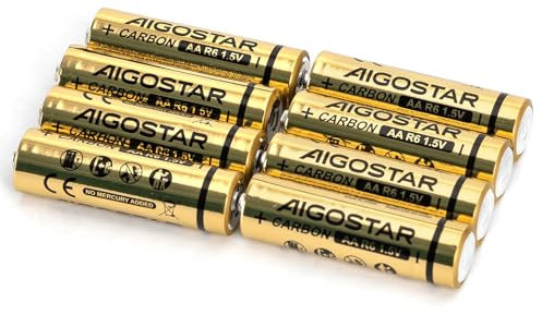 Lot de 8 Piles R6 (AA) Carbone-Zinc, 1,5 V, idéales pour Les appareils électroniques et Les Jouets.