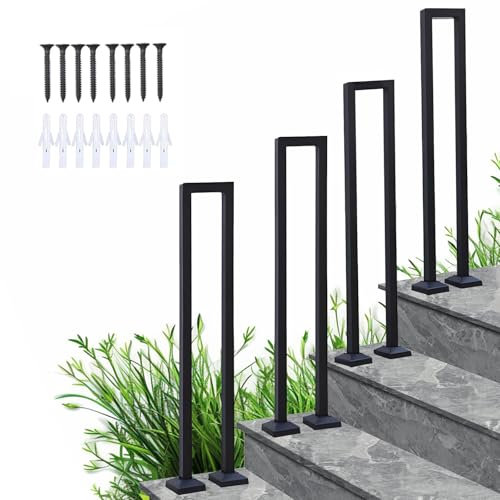Corrimano per Scale Interne, Ringhiera a Forma di U, Ringhiera per Esterni con Kit di Viti, Corrimano per gradini, Ringhiera antiscivolo in Ferro per corridoio (Nero, 60cm)
