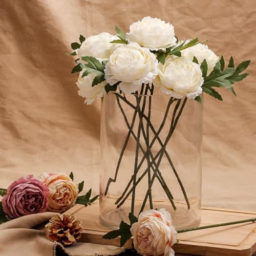 KARLOR Künstlich Pfingstrose weiß 6 Pcs Kunstblumen wie Echt Künstlich Blumen Strauß Rosen groß Seidenpfingstrosen Hochzeit Kernstück weiß Blumen Deko Blumenarrangements Tischaufsätze Hause Heim Deko