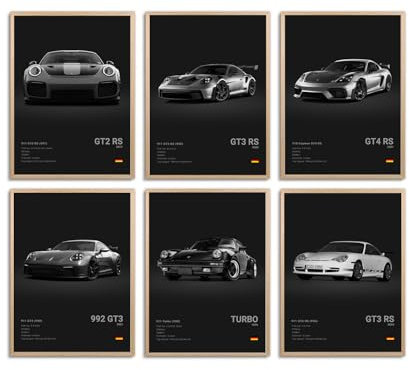Dujoi Vintage 911 GT3 RS Auto-Poster für Herren, klassisches Rennwagen-Poster für Jungenzimmer, Superautoposter, Rennwagen-Wandkunstdrucke, Set mit 17,3 x 30,5 cm, ungerahmt