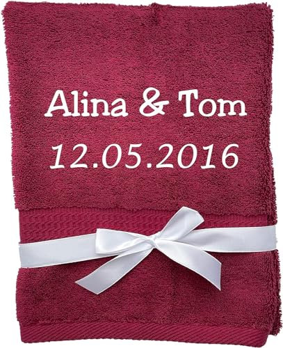 KIDDI-MEDIA Handtuch mit personalisierter Bestickung wie z.B. Name/Verschiedene Größen und Farben | 500 g/m² | 100% Baumwolle Frottier (Bordeaux, 70 x 140 cm)
