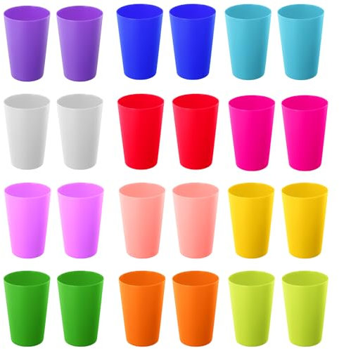 24 Pièces Gobelet Plastique Reutilisable Colorés Enfant, 12 Couleurs Verre Plastique, 260ml Gobelet Couleur Enfant, Verres à Eau en Plastique Dur, Gobelet Plastique Convient pour Anniversaire Fête