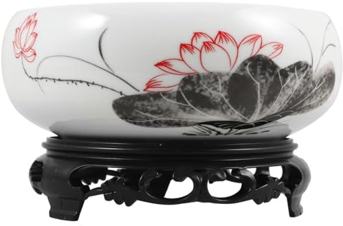 YARNOW Keramik Hydrokultur Pflanzgefäß Mit Kunststoffbasis, Rundes Wasserpflanzen Blumentopf, Dekorative Seerosenschale FüR Zuhause, BüRo, Wohnzimmer, 18cm