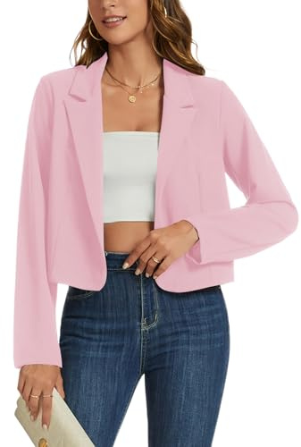 MINTLIMIT Womens Cropped Blazer Casual Long Sleeve Open Front Short Blazers Lightweight Work Office Jackets, Pink