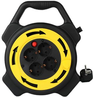 CILIA Prolunga Elettrica 10m con 4 Prese Schuko, Avvolgicavo Esterno/Interno - 3000W, 16A, Protezione Sovraccarico & Termica, Cavo H05VV-F 1.5mm², Con interruttori, Portatili, Nero Giallo