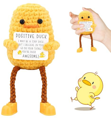 SPERMUOY Pocket Hug Positive Duck,Positive Enten Kreative Strickwolle Ente Puppe,Duck Positive Geschenke,Glücksbringer Pocket Hug Ente Geschenk für Freunde Eltern Kinder