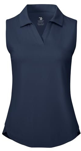 donhobo Poloshirt für Damen Ärmellos Sport Tank Tops V Ausschnitt Tshirts Schnelltrocknend Atmungsaktiv UV Schutz Polohemd für Golf Tennis Fitness Trainning Laufen (Marine, S)