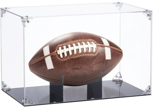 byepica Transparente Acryl-Football-Vitrine mit abnehmbarem Ständer, Fußball-Memorabilia-Box mit Halterungen und Montagestütze