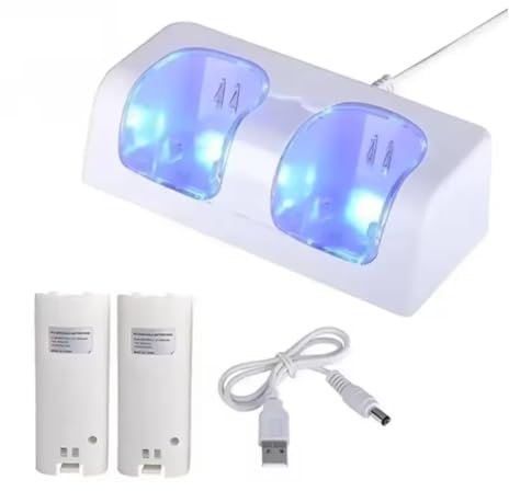 Station de Charge pour 2 Wiimotes + 2 Batteries Rechargeables 2800 mAh – Compatible Nintendo Wii/Wii U – Straße Game