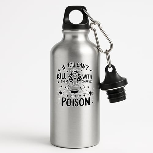 Just Try Funny Stainless Steel Water Bottle Quote Vintage Maid Illustration Reusable Drink Flask for Gym Office Travel Hiking Friends Coworkers Unique Sarcastic Humor Gift - Silver