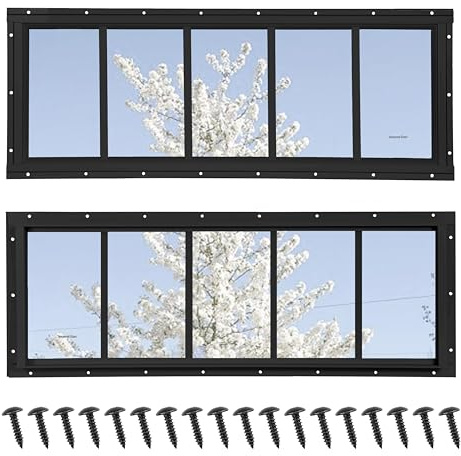 NOTASA - Ventanas para caseta, ventanas fijas con travesaño, 25,4 x 73,66 cm, paquete de 2 unidades, negro