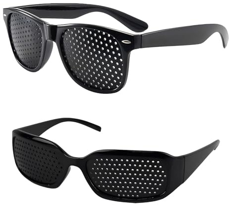 Yuwnd 2 Stück Rasterbrille, Lochbrille, Multidot Pinhole Glasses mit Faltbaren Bügeln, Korrekturbrille Rasterbrille Augentraining zur Entspannung Sehvermögen-Verbesserung (Schwarze)