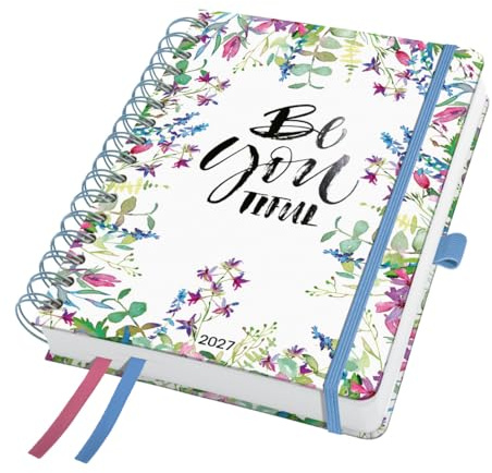 SIGEL Jolie Spiralkalender 2027 A5 pink violett Hardcover | 7J609, Gummiband, Stiftschlaufe, Einstecktasche, 2 Zeichenbänder, 240 Seiten, vegan, Buchkalender, Terminplaner
