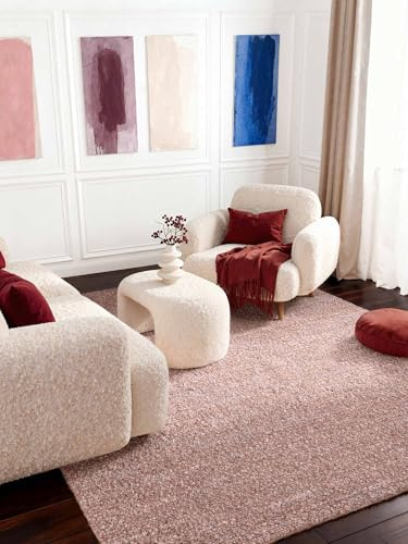 Ted Baker Kurzflor Teppich Portobello - Soft Bouclé Wohnzimmerteppich, Handgewebt & Weich, Woll-Look, Schlingen Teppich Flauschig für Wohnzimmer, Schlafzimmer, Esszimmer – Rostrosa, 200x290 cm