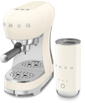 Smeg, ECF12CREU Manueller Espressomaschine und Milchaufschäumer, Creme | 3 Funktonen für heißen und kalten Milchschaum, Thermoblock, großer Tassenabstellfläche und Doppeltassenfunktion, 1350 W