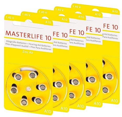MASTERLIFE HÖRGERÄTE BATTERIEN Typ 10 PR70 gelb A10 Batterie (30)