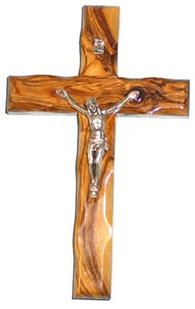 HolyRoses Christliches Wandkreuz aus Olivenholz, handgefertigt in Bethlehem, 20 cm