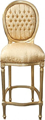 Casa Padrino Barock Bar Stuhl Gold Muster/Gold - Hochstuhl Barstuhl Barhocker - Club Möbel