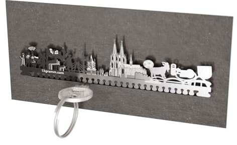 13gramm Köln Skyline Schlüsselbrett - Stilvolle Aufbewahrung für Köln-Fans - Dom, Karneval, Hohenzollernbrücke - Praktisches Wohn-Accessoire & Souvenir