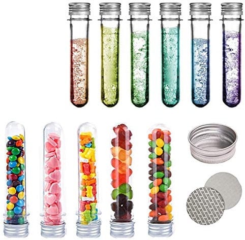 BUYGOO 15PCS Plastic Test Tubes with Cap 40ML Clear Test Bottle Transparent Sealing Storage Container for Sweets/Candy/Smarties/Seeds/Beads, Party Bag fillers, Child's Science Party